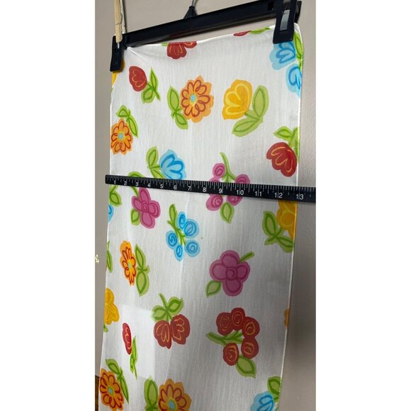 White Floral Scarf Sheer Poly Rectangular Colorful Arty Flowers Womens 60x12" - Picture 5 of 8